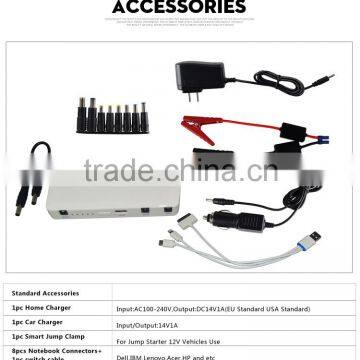12000mAh 12v 3 in 1 USB Interface, Glare LED Flashlight, 8 Laptop Adapters Emergency12v Mini Snap on Emergency Car Jump Starter photo-4