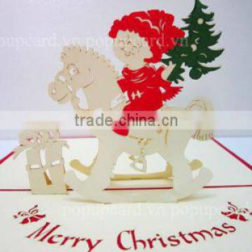 Merry Christmas & baby riding horse 3d pop up card