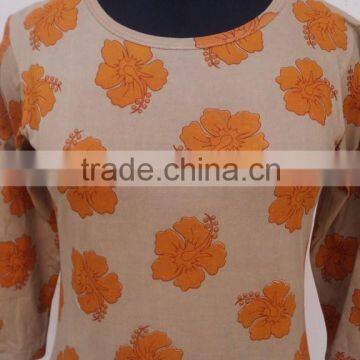 Casual looking hojari fabric screen printed girls wear t-shirts & top's / Floral design pattern t-shirts