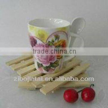 12oz Flower Decal Ceramic Drum Mug with Spoon