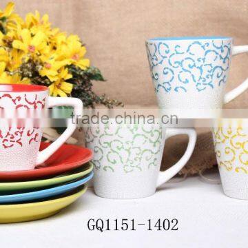 Personalized Silk Screen Printing Mug Inner Color Mug With Saucer