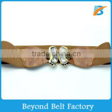 Fashion Brown Elastic Belt with Rhinestone Interlock Buckle