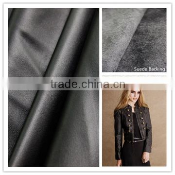 Classical Design PU leather for garments usage , soft hand feeling with Suede & Viscose Backing for Jacket,Skirts