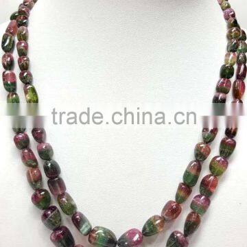 #AZZ Natural Tumble Shape Gemstone Plain Bead Necklace Tourmaline