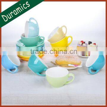 Hot selling solid color durable ceramic coffee cup and saucer