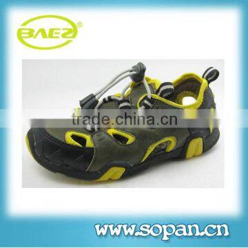 2014 latest design top quality khaki yellow pu kids beach sandal