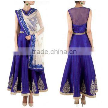 : Blue designer embroidered dress for woman