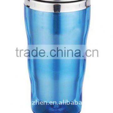 travel mug 16oz steel auto mug with logo and paper insert.