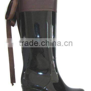 New fashion knee high women PVC rain boots with silk bowknot