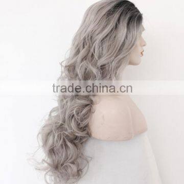 Ombre Silver Grey Body Wave Synthetic Wig Long Natural Wigs N505 photo-2