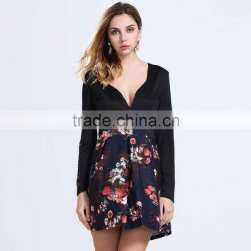 OEM&ODM Welcomed Sexy V Neck Floral Short Mini Dress Long Sleeved RYG-Q123 photo-3