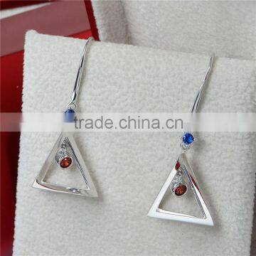 2016 New Trending Designs Bezel Setting Red And Blue Cz Dangle Earing photo-5