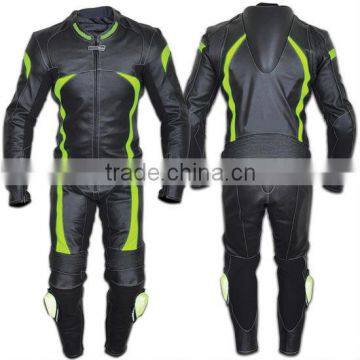 Motorbike Leather Suit(Black Color With Green Stripes) photo-1