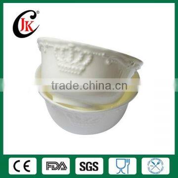 Wholesale Fine Royal New Bone China White Embossed Ceramic Soup Bowl With Crown Design