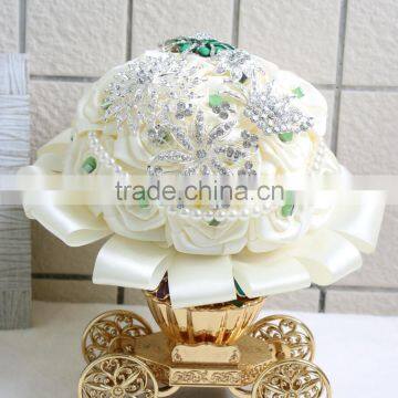 Handmade Custom Satin White Pearl Jeweled Wedding Bouquet ,brooch Bouquet photo-2
