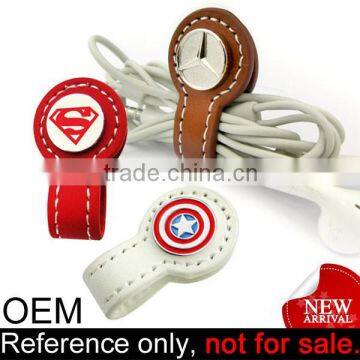 cheap custom logo earphone accessories genuine pu leather cable winder