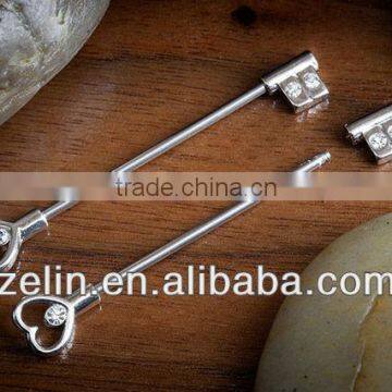 Steel gemmed heart key industrial barbell piercingjewelry