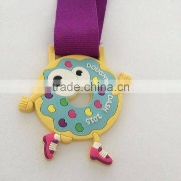 Custom cartoon pvc rubber medal badge with ribbon