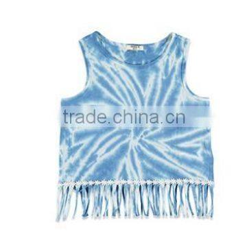 China Supplier Round Neck Knit Tie-dying Tank tops Girls Clothes with fringes