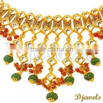 22K Gold Kundan Necklaces, Indian Kundan Necklaces, Kundan Jewellery