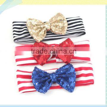 Fashion girls headwear headband elastic for babies big bow top kids stripe hair accessories factory direct wholesale