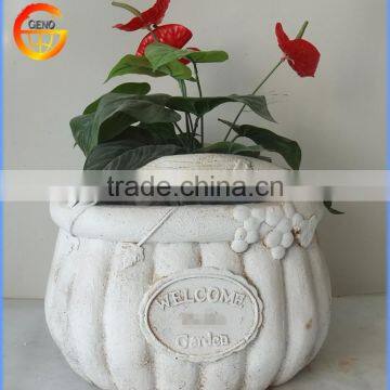 Customized Fiber Stone Garden Flower Planter Pot With Rust Metal Effect photo-3