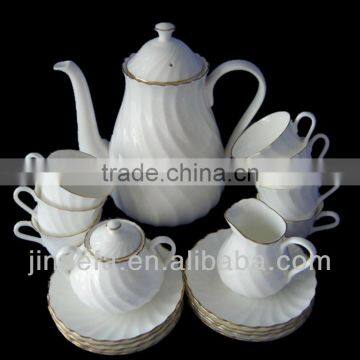 Tableware embossed gold white porcelain ceramic tea set