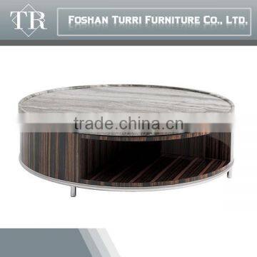 New Design Ebony Venner Natural Round Marble Top Wooden Side Table photo-4