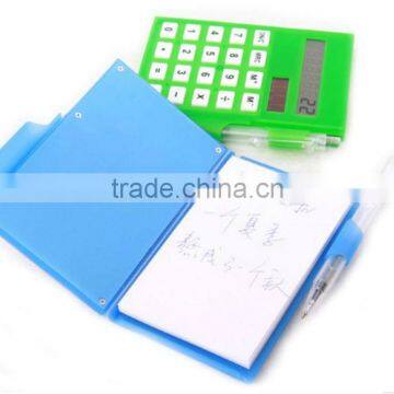 Plastic notepad with calculator and pen