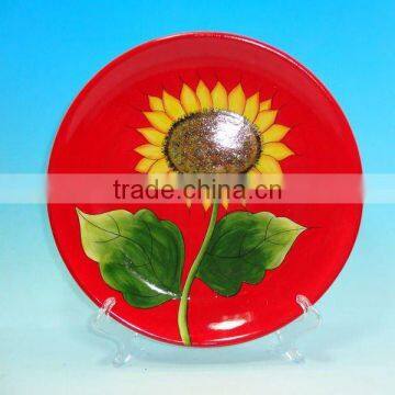 sunflower handpainted round ceramic plate