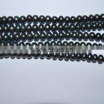 4-5mm Peacock Green Button Shape Freshwater Pearl Strand Wholesale