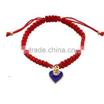 Enamel Gold Heart Charm Handwoven Bracelet Adjustable Braided Macrame Bracelet Promotional Friendship Bracelet