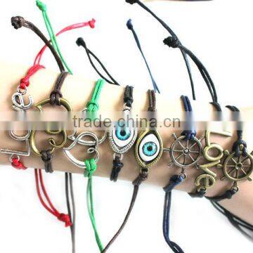 Vintage Love Letter Heart Evil Eye Rudder Charms Bracelet Adjustable Customized Charm Wax Cord Bracelet
