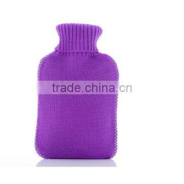 2000ml knitted hot water bottle with cover purple with Sapporo edge