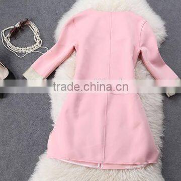 New Women Single-breasted Pink Lady Straight Fashion Coat Design Long Trench photo-4