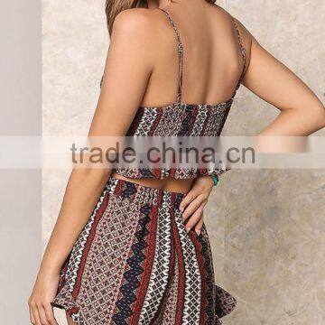 2017 Wholesale Sexy Women Hippie Printed Halter Crop Tops And Pants Designs Stylish Two Piece Sets photo-3