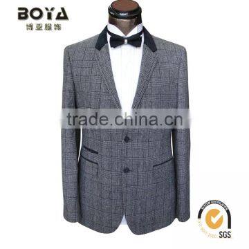 2016 new arrival blazer men slim light grey grid blazer with patch