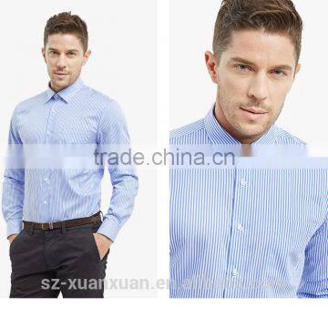 SZXX Hot Sale Manufacturer Blue Stripe Wrinkle Free Mens Shirts photo-2