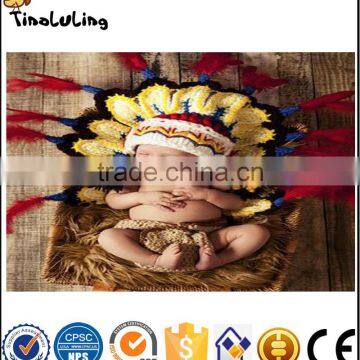 Baby Newborn Handmade Knitted Crochet Hat Costume Baby Indian Chief Photograph Props Set