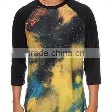 Custom Mens All Over Sublimated Baseball T Shirts Cotton Polyester Mens 3/4 Raglan Sleeve Baseball Tee Wholesale
