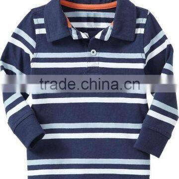 BOYS STRIPED LONG SLEEVE POLO T SHIRT WITH RIB CUFFS