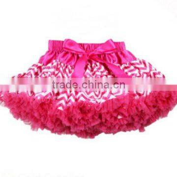 Factory wholesale baby girls chevron printed with chiffon ruffle skirt chevron baby skirt,hot pink pettiskirt