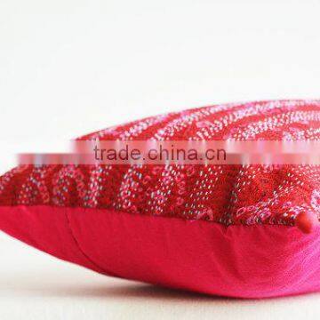Red Vintage Sari Hand Stitched Kantha Cushion Cover , Red Decorative Pillow , Accent Pillow, Lumbar Pillow, Vintage Kantha Cushi