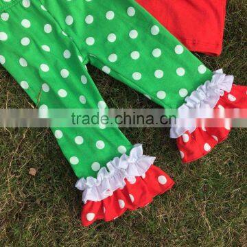 Fashion Christmas Grils Otufits Baby Kids Wear Santa Red Top Kids Green White Dot Pants With Mtaching Headband Set photo-3