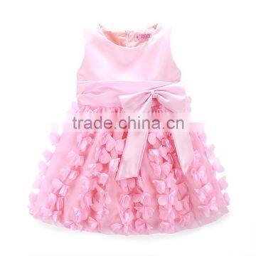 Elegant Girl Dress Girls 2015 Summer Fashion Pink Lace Big Bow Party Tulle Flower Princess Wedding Dresses Baby Girl dress