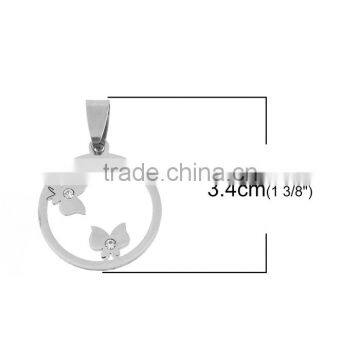 Stainless Steel Cut Out Pendants Butterfly Animal Silver Tone Round photo-2