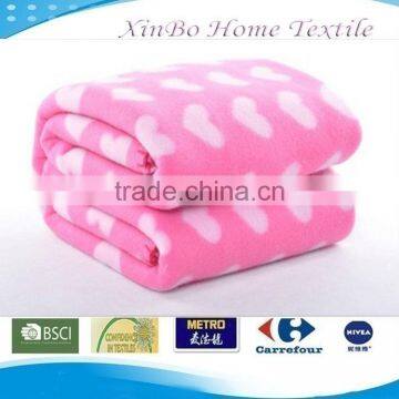 Jiande Hot Sell Cheap Heart Printing Pink Polar Fleece Blanket/Throw In 50*60Inches