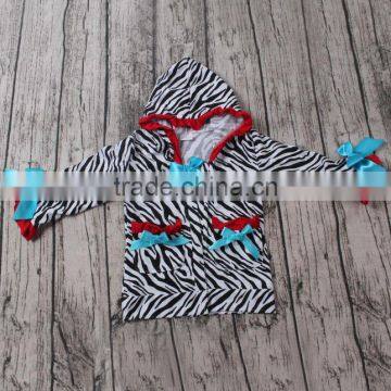 SUE LUCKY new style zebra-stripe cardigan with hood and ruffles kids branded clothing wholesale