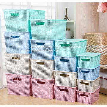 plastic woven bin storage range with 5 different size