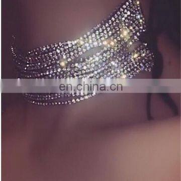 Shine Multilayers Full Rhiestone Noble Wide Women Ribbon Choker Necklace